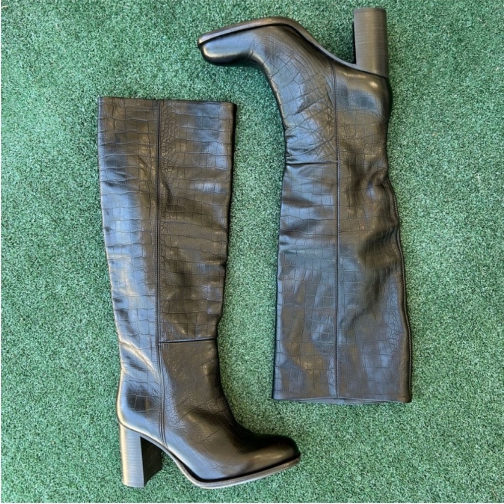 New Free People Grayson Tall Boot Leather Croc Print Black 37.5 - Picture 6 of 16